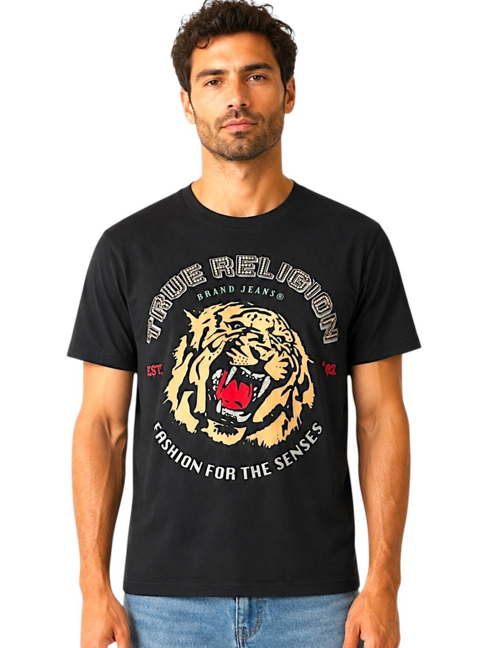 NWT True Religion Tiger Graphic Bling T Shirt Black Medium